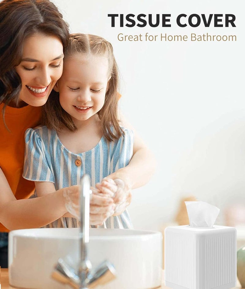 Livelab Tissue Box Cover with Base, Square Plastic Tissue Box Holder Decorative Tissue Cover Modern Cube Facial Tissue Dispenser for Bathroom Vanity Countertop, Living Room, Bedroom, Office - White - Image 4